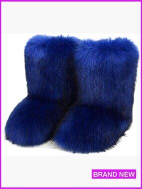 Furry Snow Boots Faux Fur Mid-Calf Flat Booties Mukluks Winter Warm Shoes